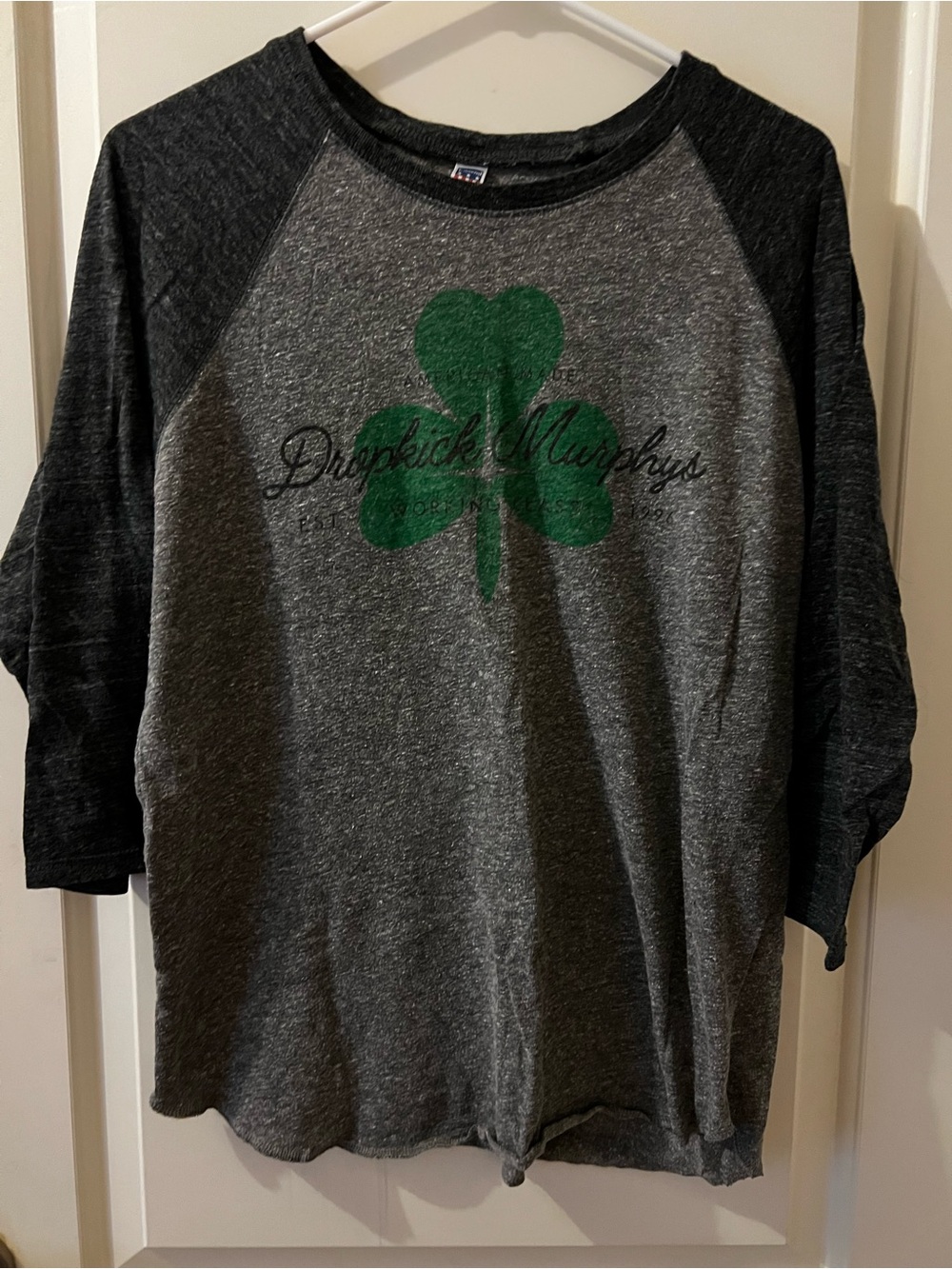 Dropkick Murphys Gray & Dark Gray Raglan Shirt with Green Shamrock